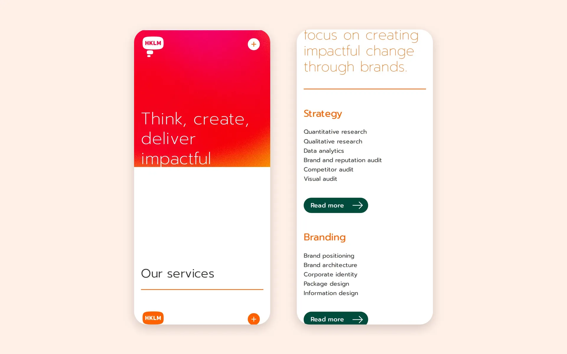 HKLM mobile website on two phone screens