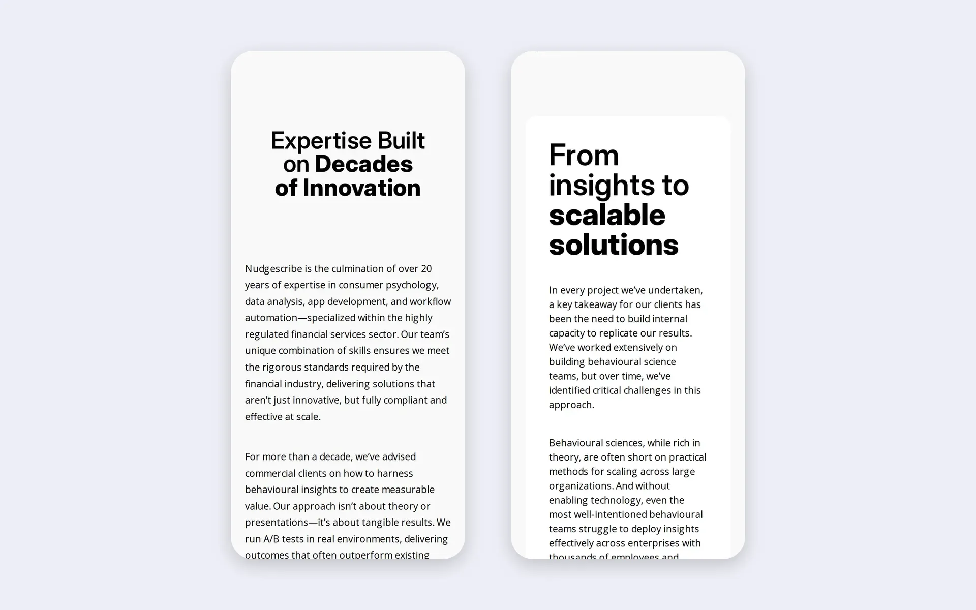Nudgescribe mobile website on two phone screens