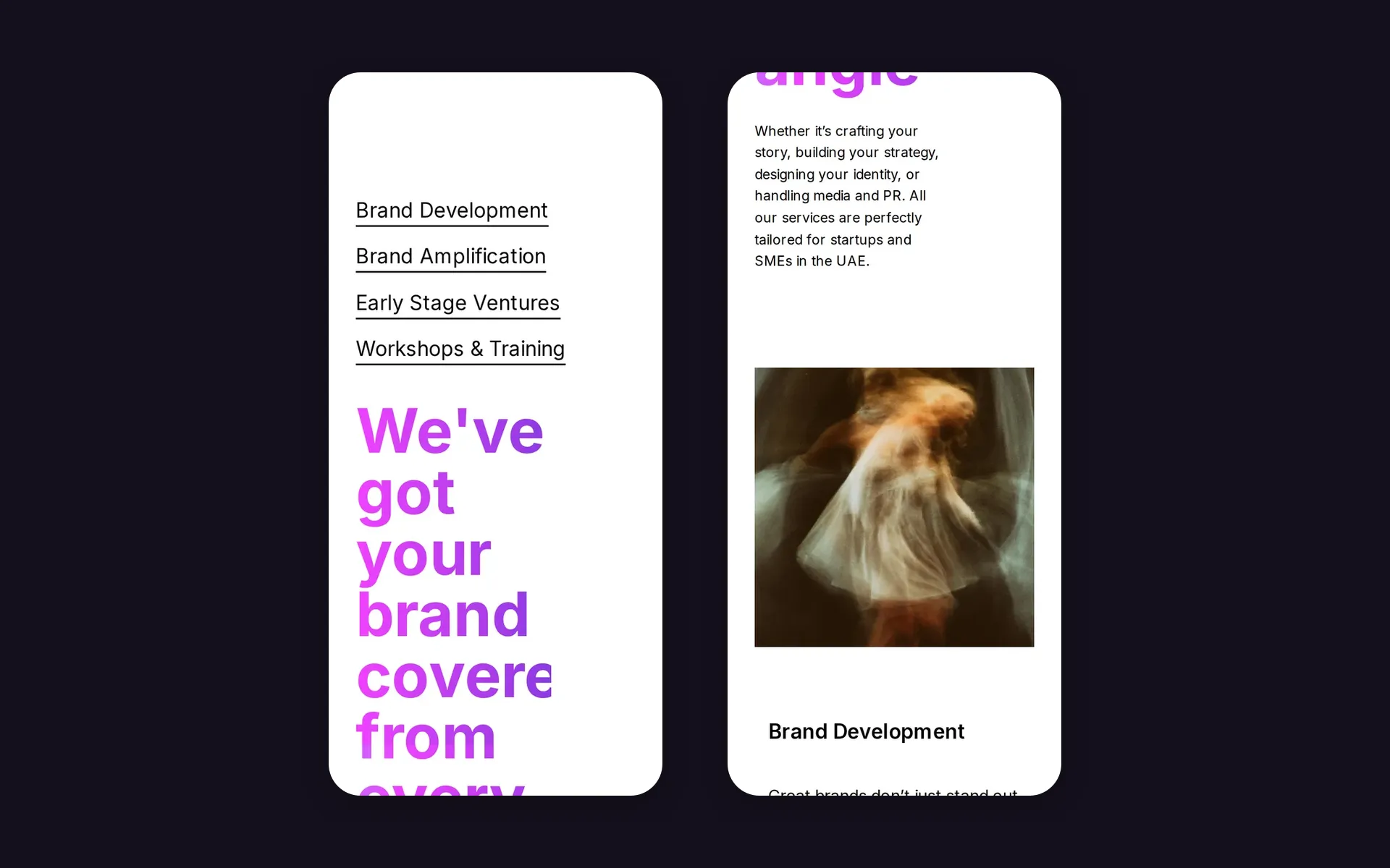 VioletRae mobile website on two phone screens